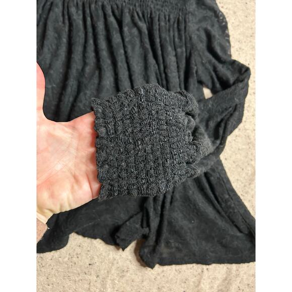 Deletta Anthropologie Black Lace Mock Neck Blouse Large Sheer Goth Fairy Witchy - Picture 3 of 9